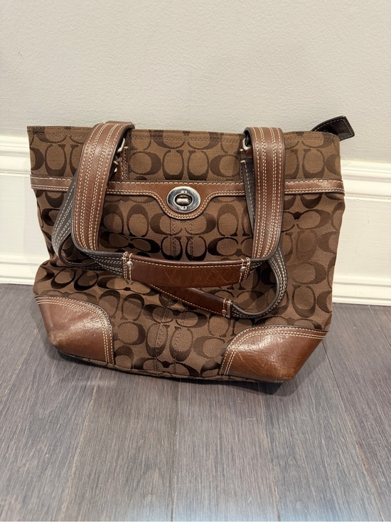 Coach Handbags - Coach Brown Signature Canvas Tote with Chestnut Leather Trim for Women